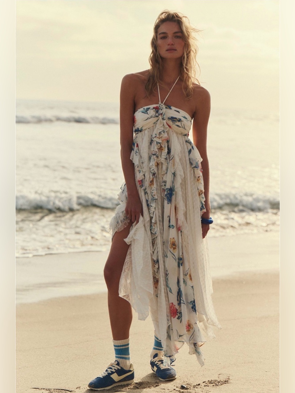 Free People Garden Party Midi Dress Floral Ruffle XS